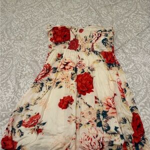 Kimchi Blue Floral Strapless Dress - Red and Cream